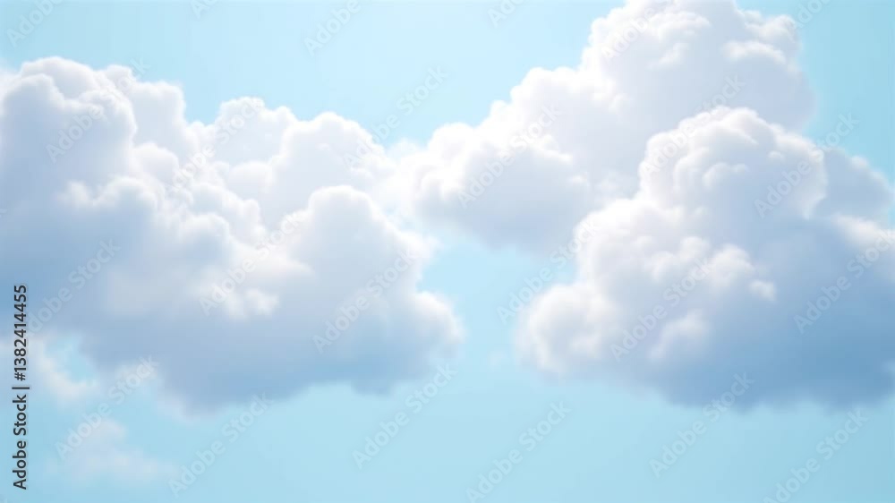 Passing Clouds Fly in the Light Blue Sky Loop. 3D rendering. Soft clouds fly in the blue sky background seamless loop animation.