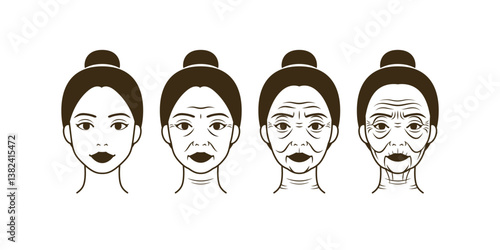 African Black woman's skin aging process showing wrinkles. Young, adult, old