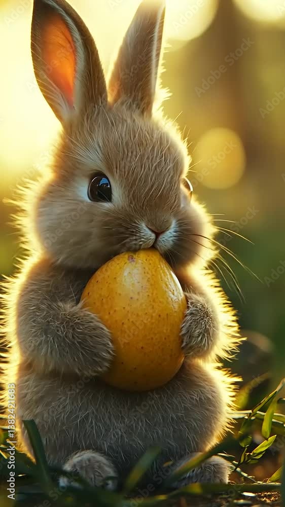 Adorable Bunny Holding a Golden Egg at Sunset Adorable Bunny Holding a Golden Egg at Sunset