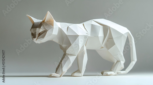 Recognize the animal paper in origami style to be a white cat.