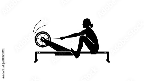 woman exercising on Rowing machine , black isolated silhouette
