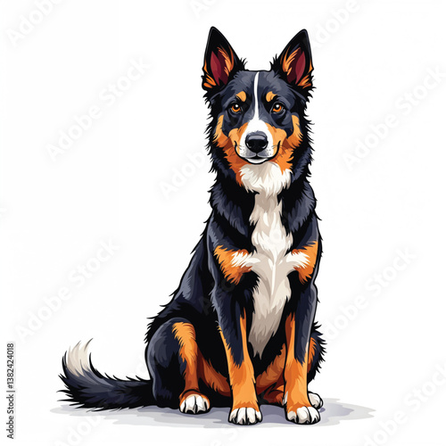 Adorable Cartoon Australian Kelpie Puppy Vector Illustration