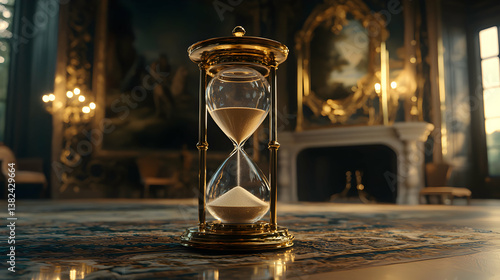 Golden Hourglass in an Ornate Room