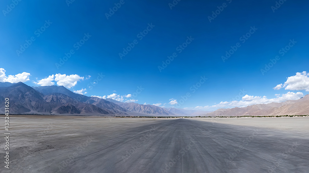 Naklejka premium Road to the Mountains under the clear blue sky