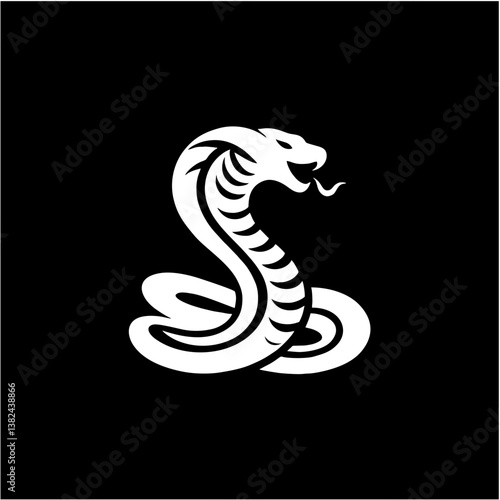 Fierce and captivating cobra silhouette logo in solid coiled vector form with strong visual impact


