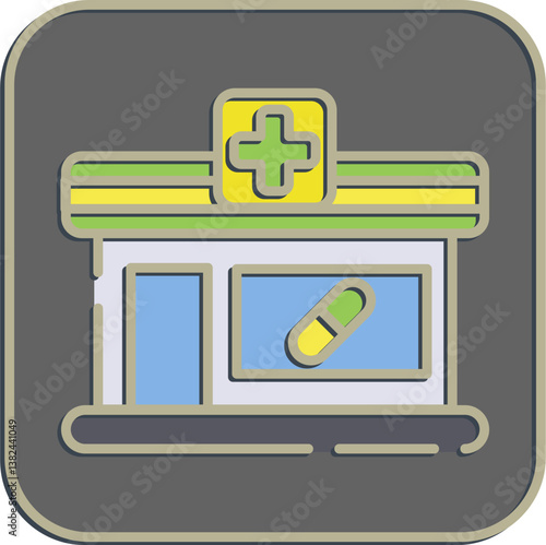 Icon pharmacy. Building elements. Icons in embossed style. Good for prints, web, posters, logo, site plan, map, infographics, etc.