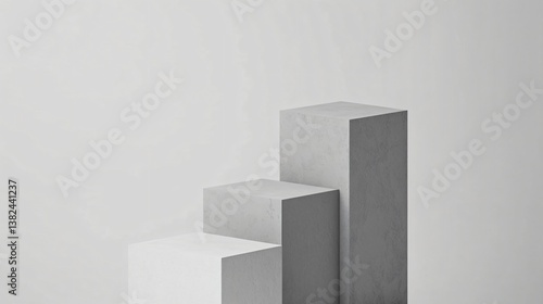 3D bar graph with ascending blocks in grayscale, symbolizing business growth and financial progress