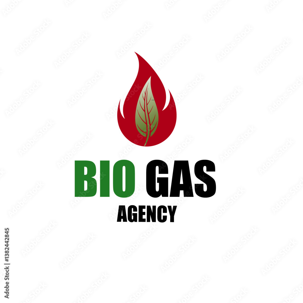 logo with green leaf and red flame Bio GAS Agency Text Icon vector design