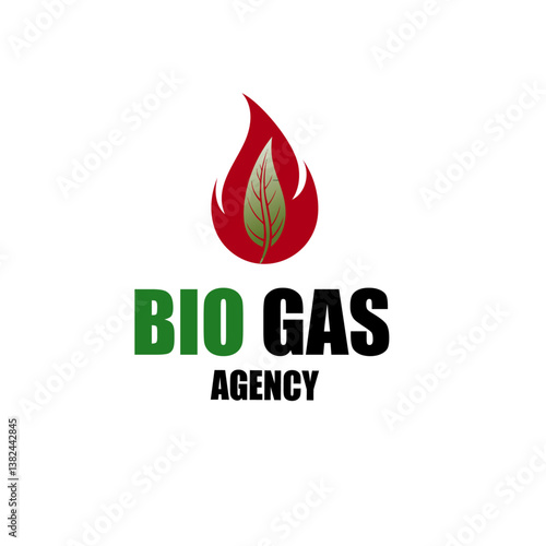 Obraz na płótnie logo with green leaf and red flame Bio GAS Agency Text Icon vector design w salonie