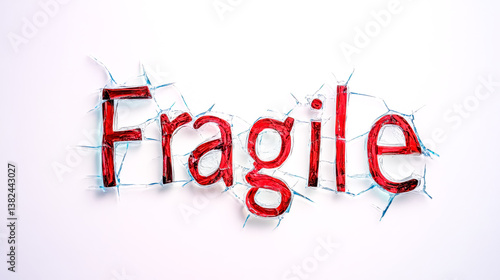 Fragile word written on cracked glass symbolizing vulnerability
