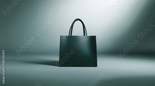 Dark Green Shopping Bag on Minimalist Background