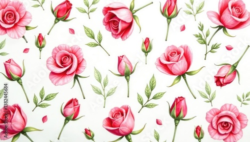Wallpaper Mural Delicate watercolor rosebuds arranged in a repeating pattern , bloom, flower pattern, repeat Torontodigital.ca