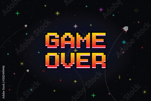 GAME OVER. pixel art .8 bit game. retro game. for game assets in vector illustrations.	