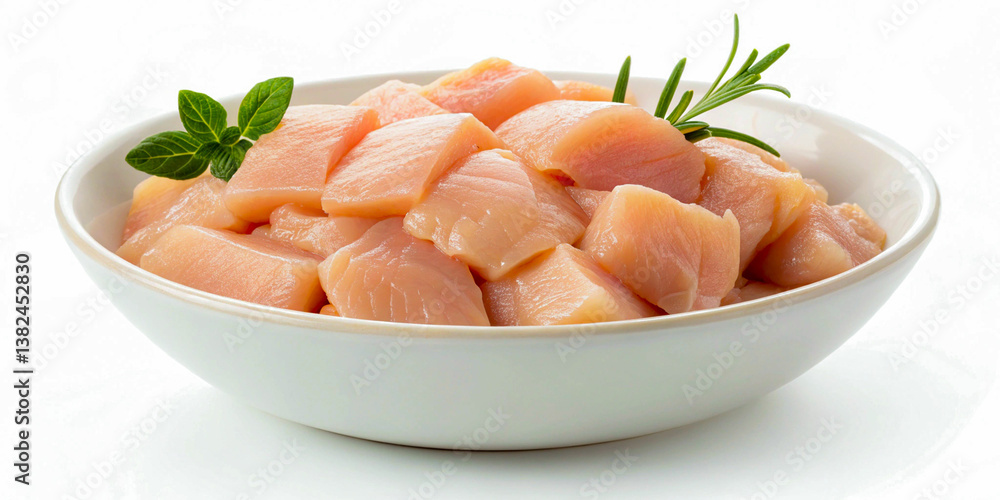 Raw Chicken Cubes in a Ceramic Bowl – Fresh and Ready for Cooking Raw Chicken Cubes in a Ceramic Bowl – Fresh and Ready for Cooking