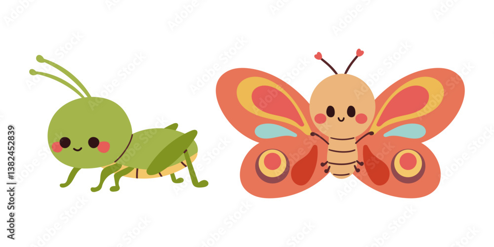 Cartoon insect characters. Children cute bug funny insects mascot, happy beetle garden set, swanky vector illustration original artwork , hand drawn illustration isolate on white. Cartoon insect characters. Children cute bug funny insects mascot, happy beetle garden set, swanky vector illustration original artwork , hand drawn illustration isolate on white.
