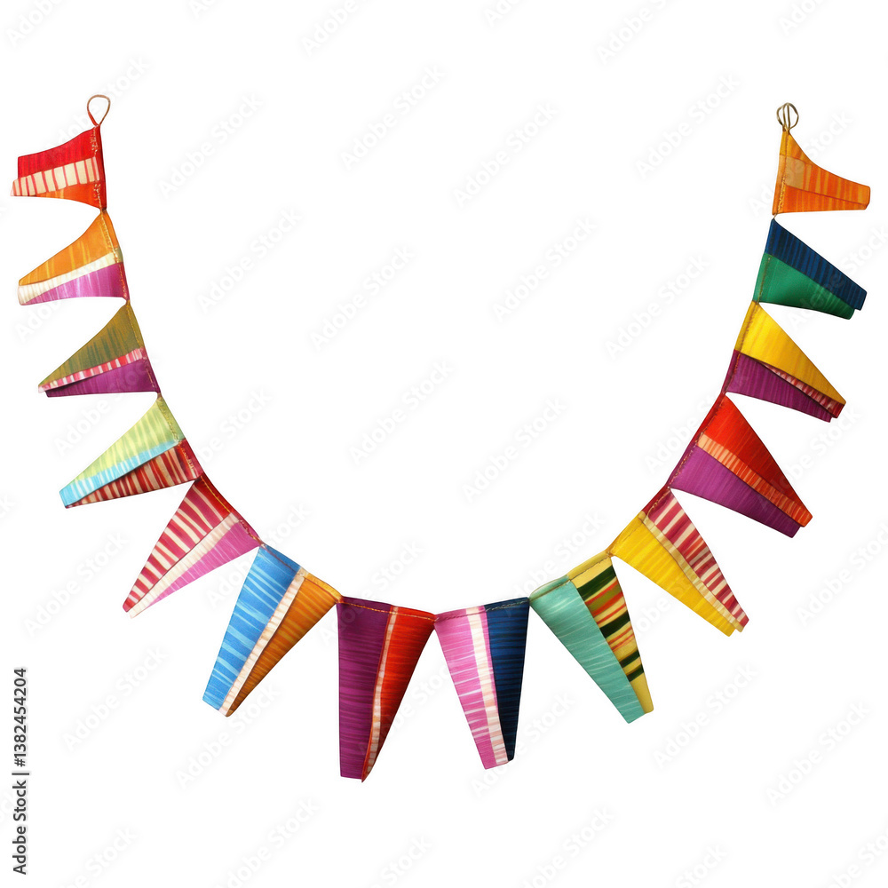 Obraz premium A vibrant garland of colorful triangular flags strung together against a black background display festive cheer