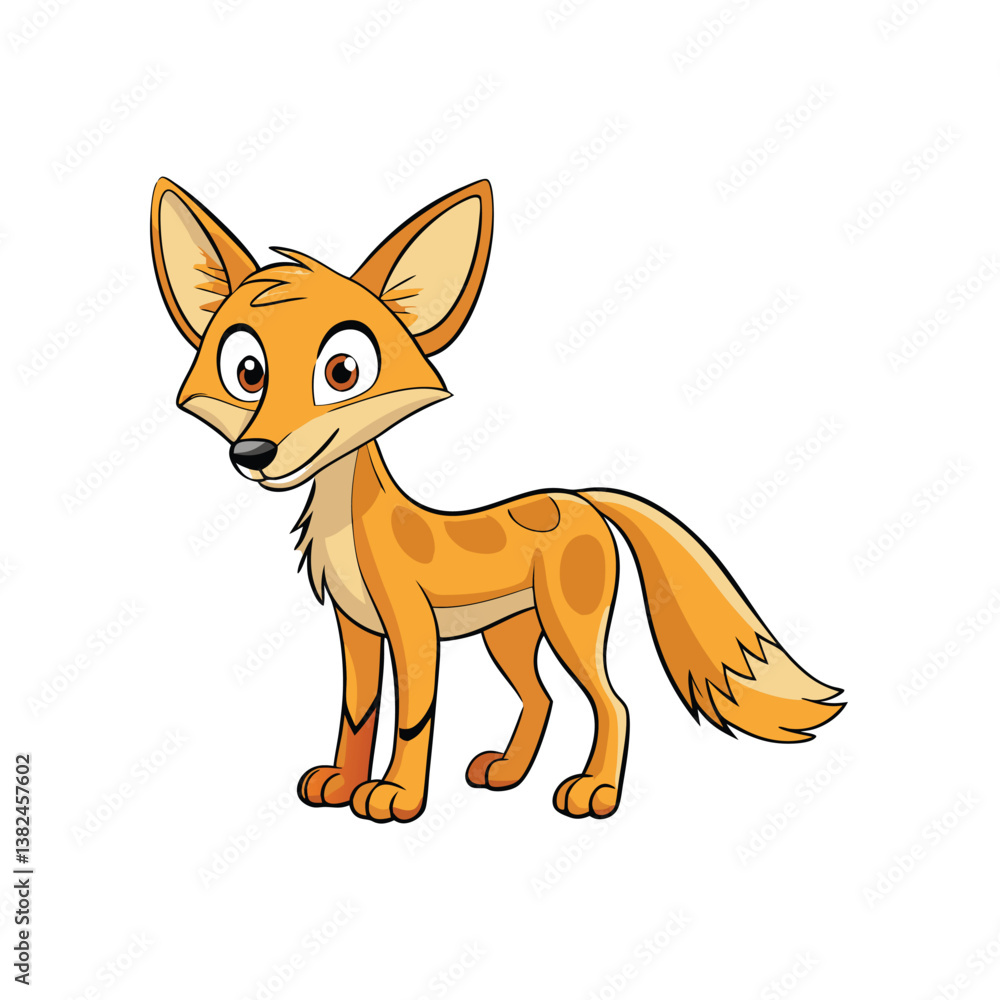 Cartoon Fox Standing Isolated on White Background, Orange Fur, Cute Animal Cartoon Fox Standing Isolated on White Background, Orange Fur, Cute Animal