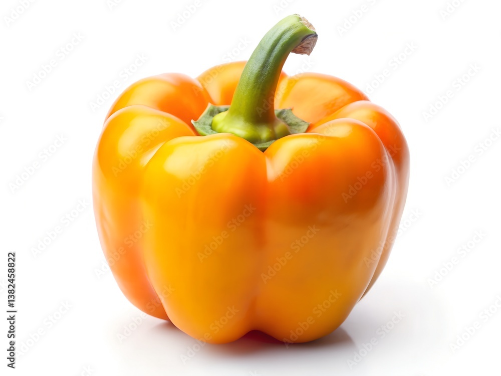 A vibrant, sun-kissed orange bell pepper, plump and juicy, ready to add a burst of flavor and color to any dish, against a bright white background. A vibrant, sun-kissed orange bell pepper, plump and juicy, ready to add a burst of flavor and color to any dish, against a bright white background.