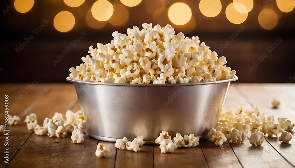 A Bowl of Buttery Popcorn Against a Warm, Bokeh Background A Bowl of Buttery Popcorn Against a Warm, Bokeh Background