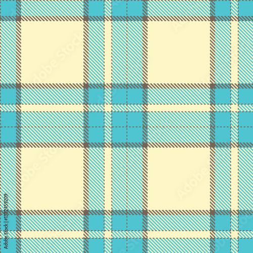 Classic greyish brown Seamless Tartan with Pastel aqua blue accents Fabric Design