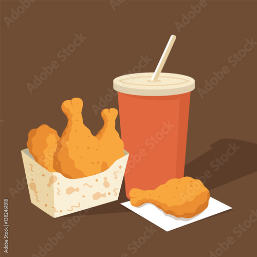 Fotografija fast food Popeyes chicken, drink flat vector illustration