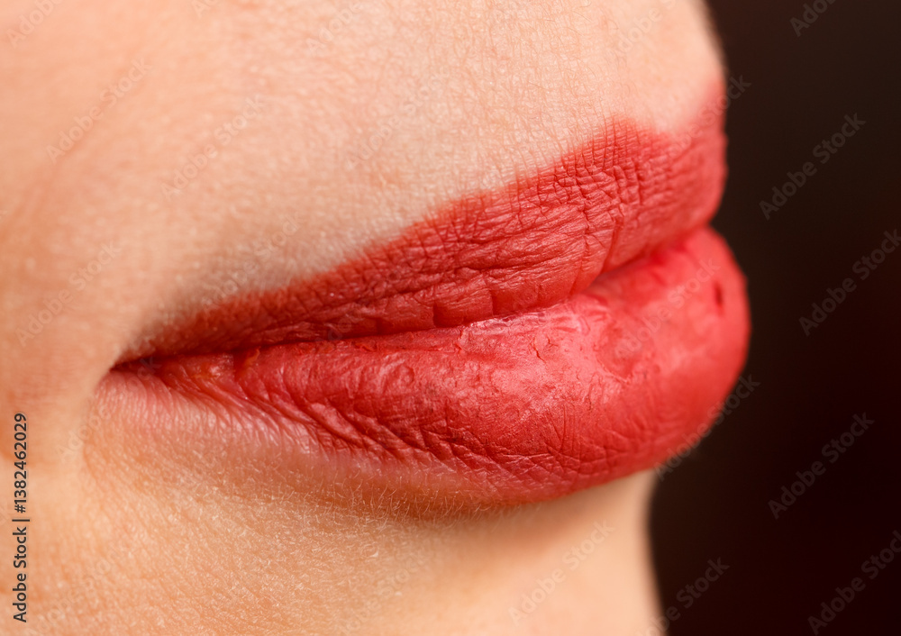 Fototapeta premium A woman's lips are painted red
