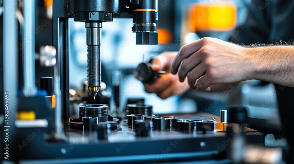 Precision Engineering Process in Modern Laboratory Setting with Hands Working on Equipment Precision Engineering Process in Modern Laboratory Setting with Hands Working on Equipment