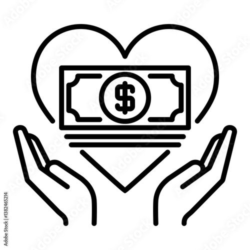 Conceptual icon of charitable funding and financial generosity. Symbolizes donations, fundraising, compassionate giving, and monetary support for causes.