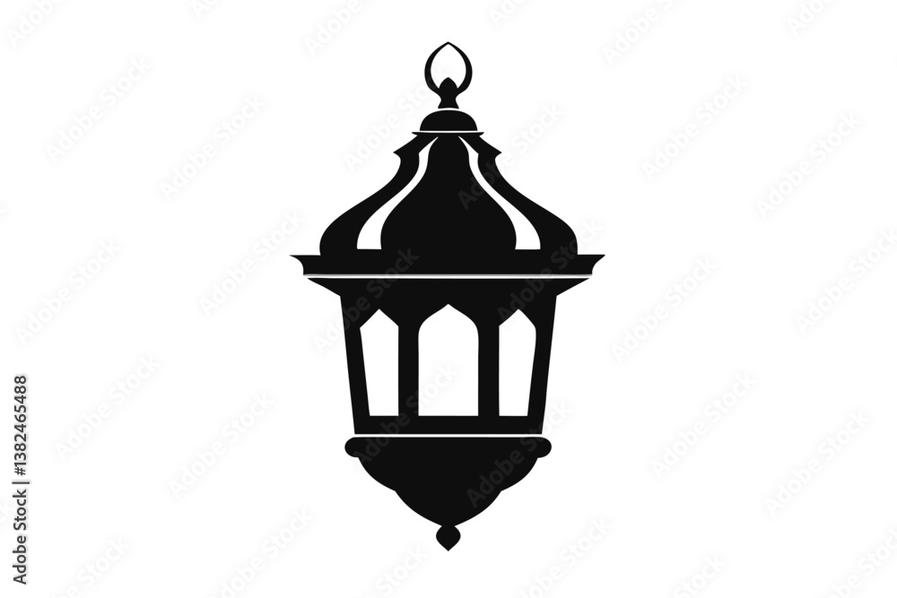 Isolated Intricate Arabic Hanging Lantern Decorative Symmetrical Ornament Silhouette Isolated Intricate Arabic Hanging Lantern Decorative Symmetrical Ornament Silhouette