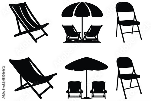   set of Silhouettes of Folding Chair
