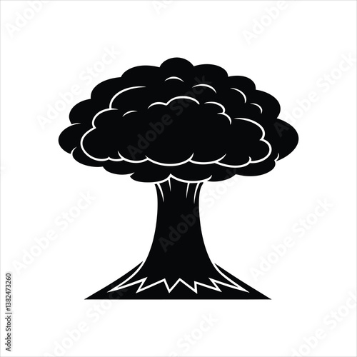 Atomic Explosion Icon Comic Style Nuclear Mushroom Cloud Silhouette