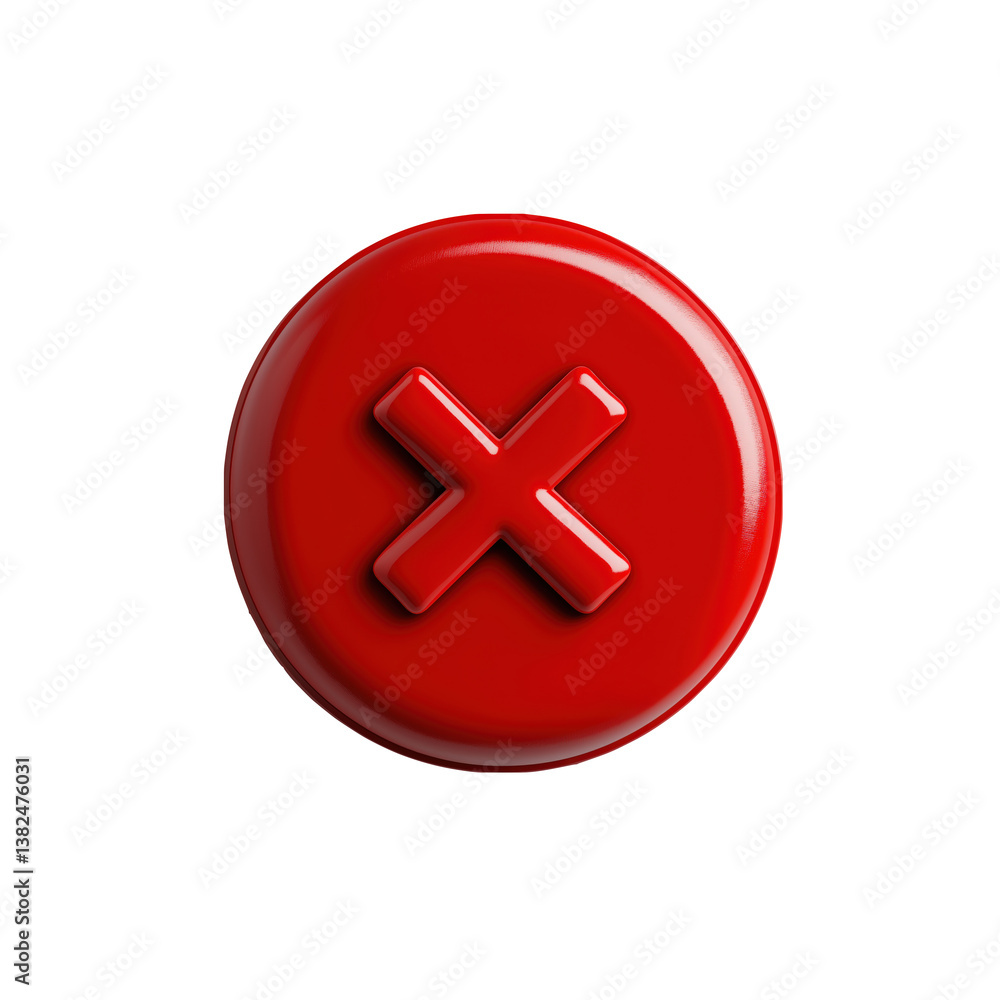 Fototapeta premium Bright red button with a white cross symbolizing cancellation against a plain background
