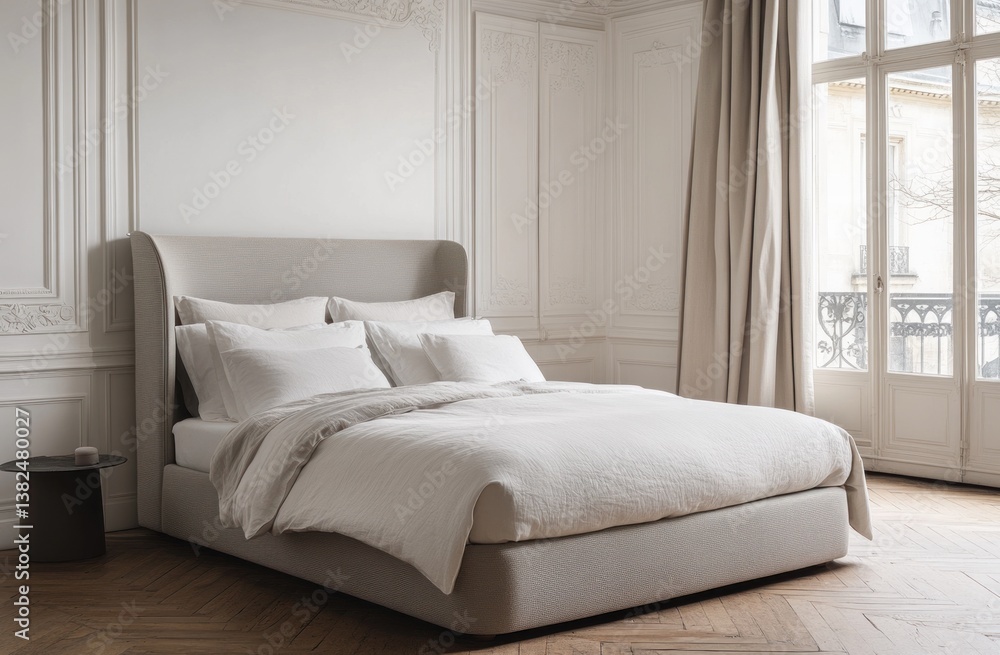 A comfortable bed with pillows and sheets in a bedroom