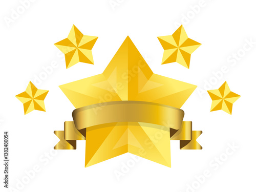Award round podium with golden star on dark background. Vector golden symbol of victory, achievement, success, rewarding of winner