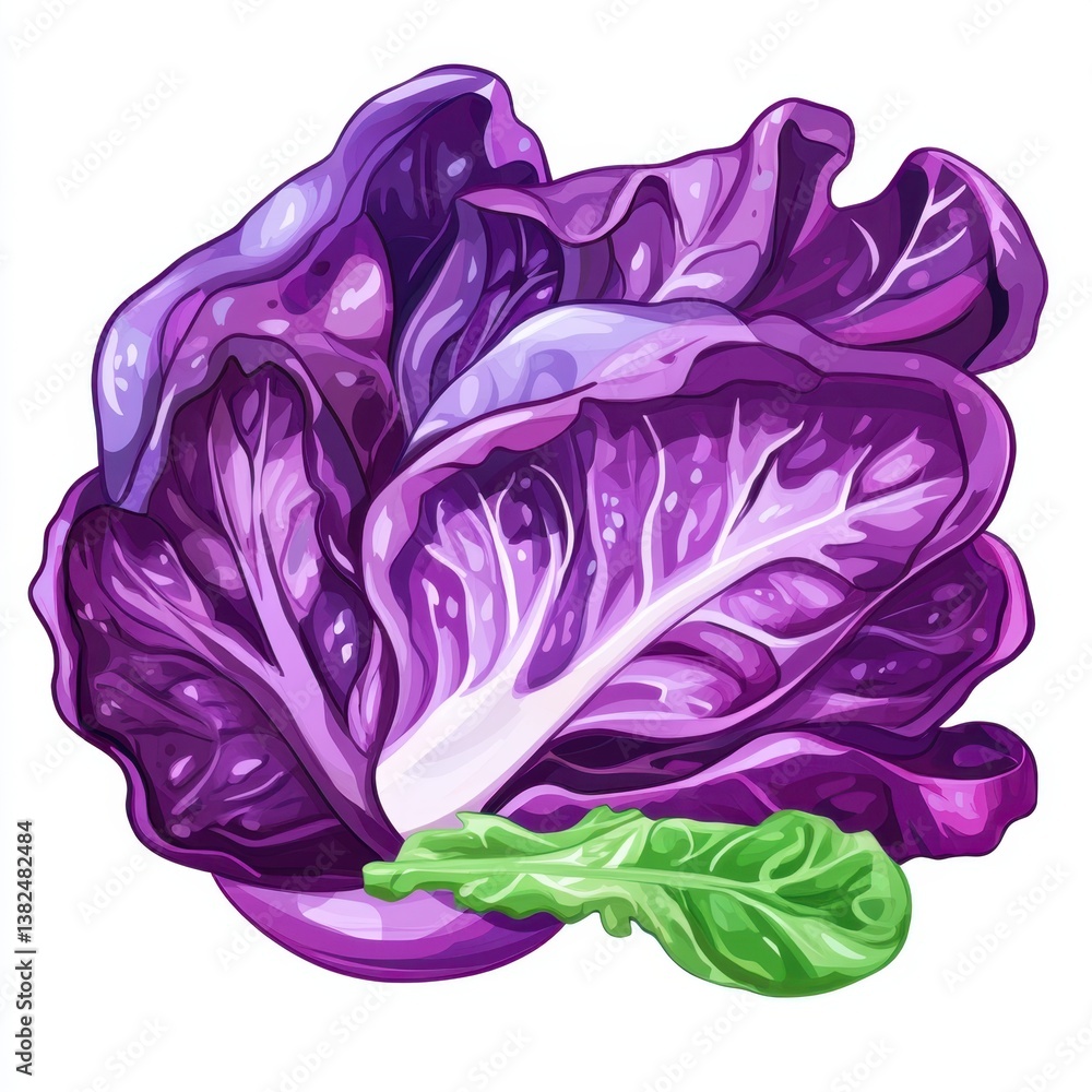 Obraz premium Vibrant Purple Cabbage Leaves Fresh Healthy and Delicious Vegetable Illustration Perfect for Culinary Health or Vegan related projects