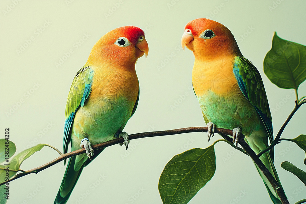 two parrots on a branch. Generative AI two parrots on a branch. Generative AI