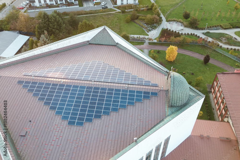 Drone view house solar energy installation