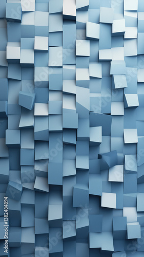 Layered square tiles in soft blue shades form a modern and artistic backdrop for smartphones.  