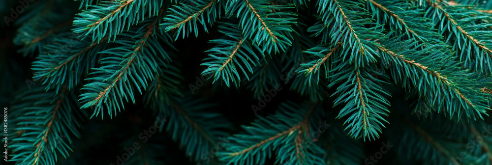 Fresh green pine needles create lush, vibrant texture, perfect for nature themed designs or holiday decorations. rich color and detail evoke sense of tranquility and natural beauty