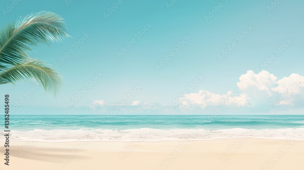 Fototapeta premium a palm tree on a beach with a blue sky