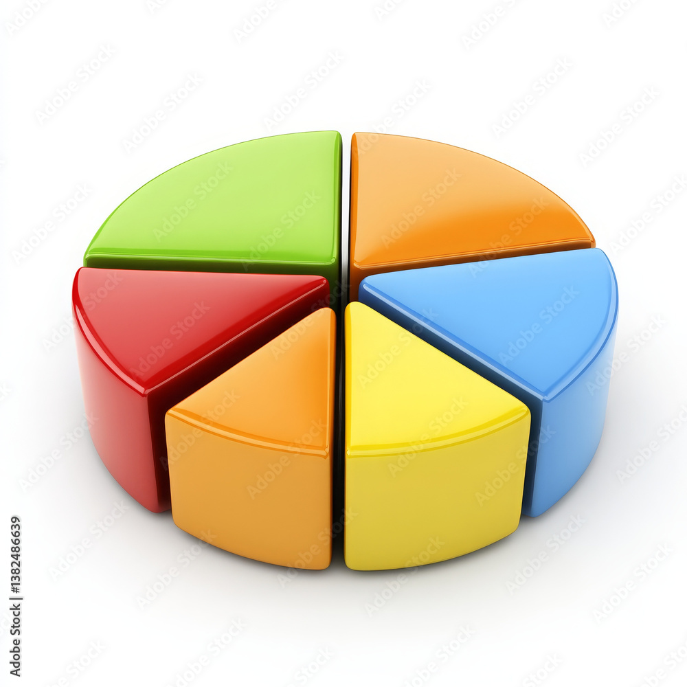Fototapeta premium Colorful pie chart segments arranged in circular shape, representing data visually