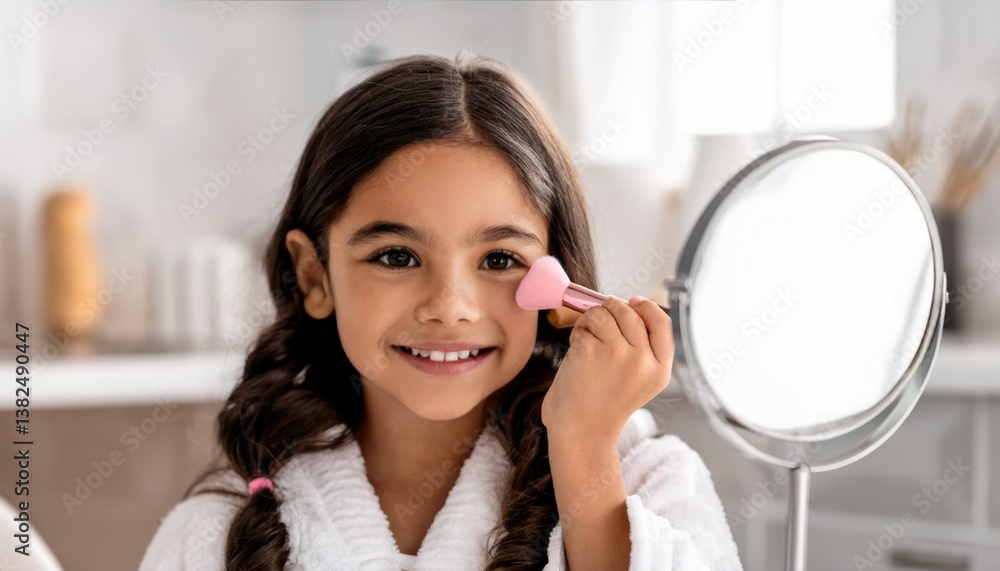 Little girl enjoying beauty routine in morning Little girl enjoying beauty routine in morning