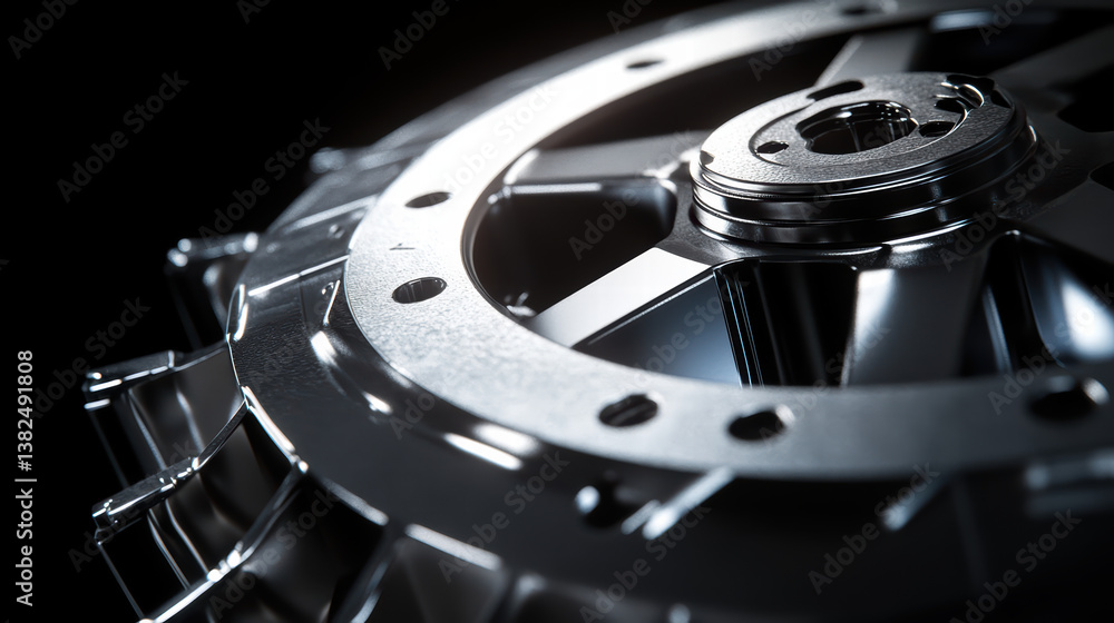 Industrial Gear and Precision: A close-up image of a metallic gear, showcasing the intricate details of engineering and precision. The polished surfaces catch the light.