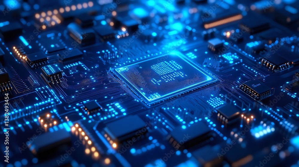 A mesmerizing close up of a glowing computer processor intricate circuitry vibrant blue hues detailed technological marvel high A mesmerizing close up of a glowing computer processor intricate circuitry vibrant blue hues detailed technological marvel high