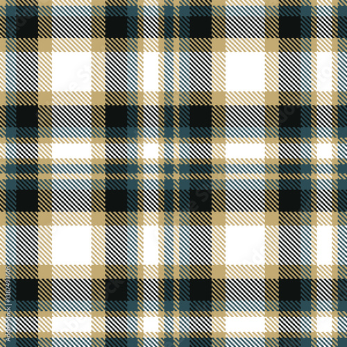 Plaid pattern seamless. Light sandstone & Rich dark grey blue Tartan Fabric Design. 