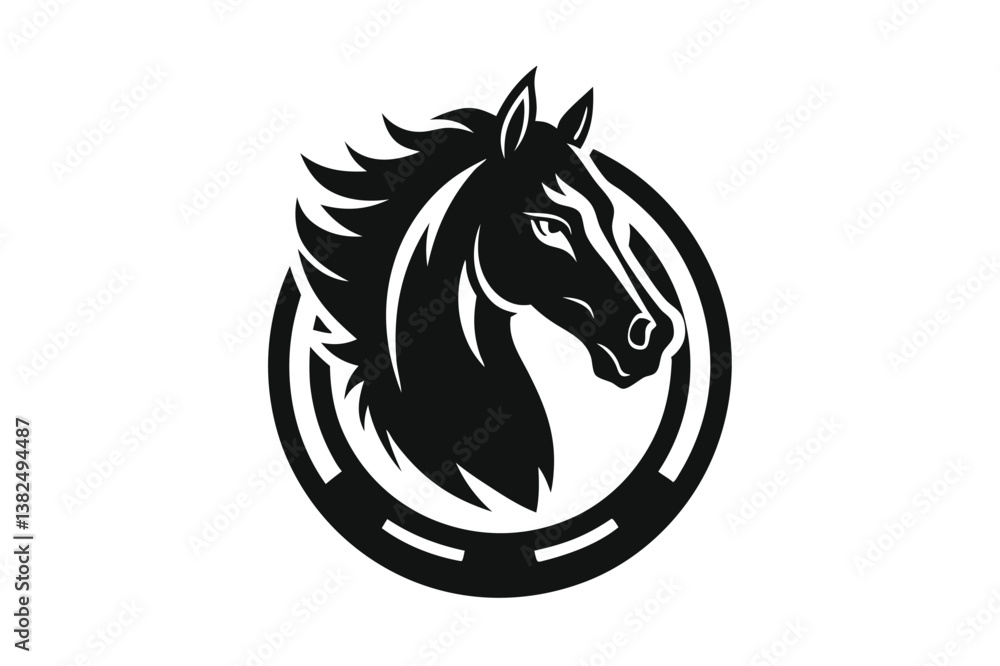 Fototapeta premium Horse Head Silhouette Emblem Inside Striped Circle 