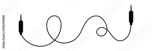 Audio Cable Icon, Plug Wire ,Audio cable with jack socket. isolated on white and black background. Vector illustration. 