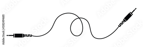 Audio Cable Icon, Plug Wire ,Audio cable with jack socket. isolated on white and black background. Vector illustration. 