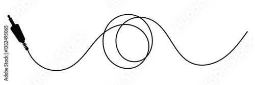 Audio Cable Icon, Plug Wire ,Audio cable with jack socket. isolated on white and black background. Vector illustration. 