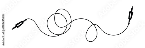 Audio Cable Icon, Plug Wire ,Audio cable with jack socket. isolated on white and black background. Vector illustration. 